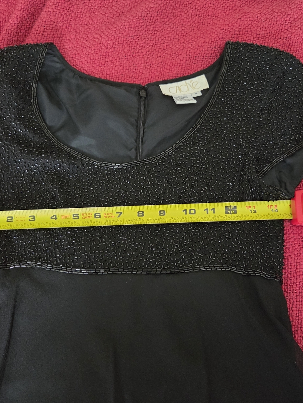 Vintage Little Black Dress - Beaded Bodice, Empire Waist, Flowing Silk Skirt - Picture 6 of 16